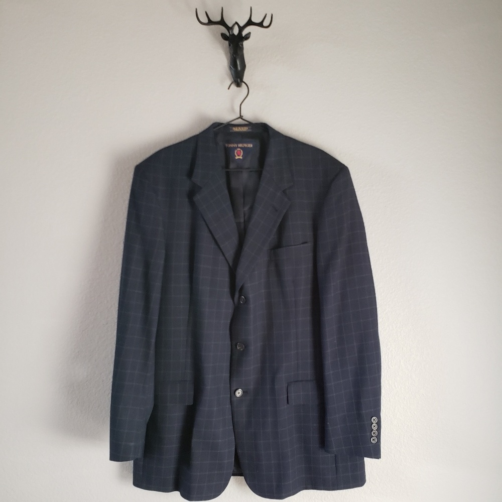 Tommy Hilfiger Navy and Green Window Pane Blazer
